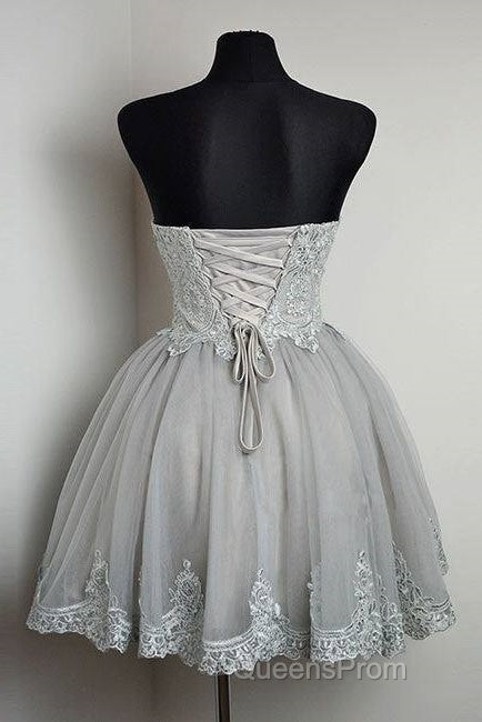 Cute Gray Tulle Lace Short Evening Prom Dress, Gray Homecoming Dress Secondary image