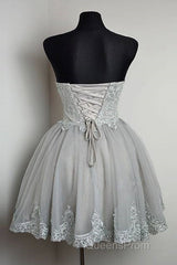 Cute Gray Tulle Lace Short Evening Prom Dress, Gray Homecoming Dress