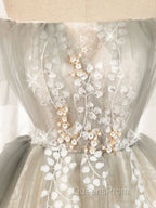 Cute Gray Tulle Lace Short Evening Prom Dress, Gray Tulle Puffy Homecoming Dress