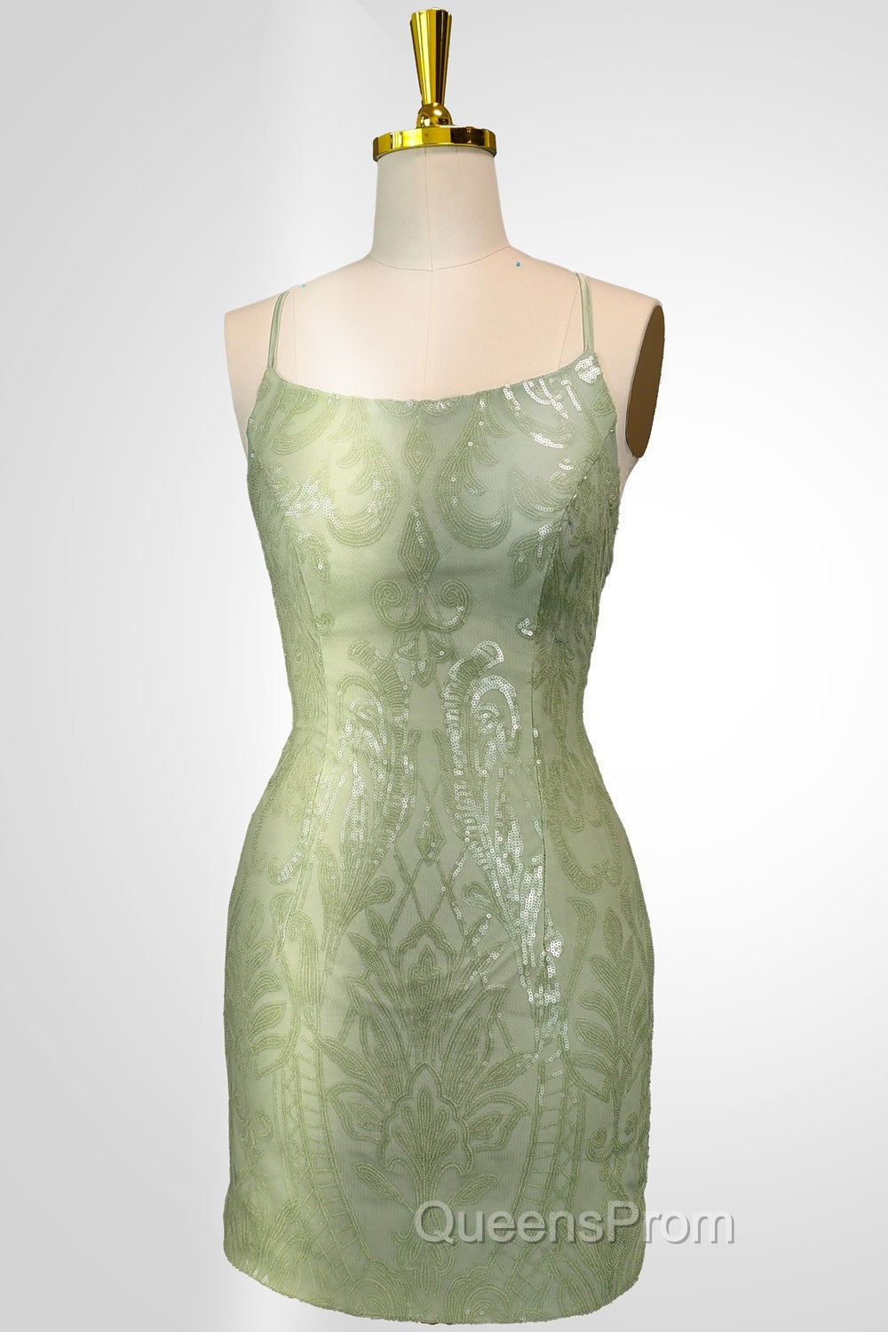 Cute Green Spaghetti straps  Lace Up Sequined Homecoming Party Dress Secondary image