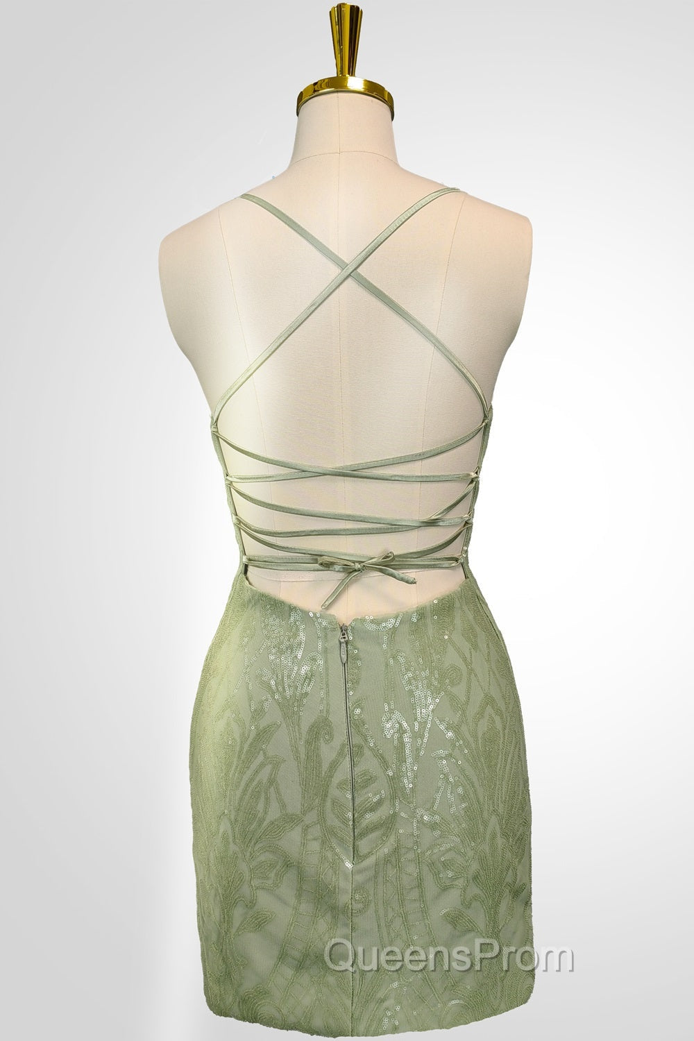 Cute Green Spaghetti straps  Lace Up Sequined Homecoming Party Dress