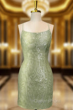 Cute Green Spaghetti straps  Lace Up Sequined Homecoming Party Dress