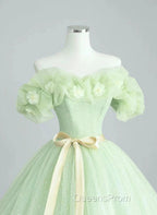Cute Green Tulle Ball Gown Sweetheart Party Dress, Green Shiny Tulle Evening Prom Dress