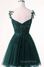 Cute Green Tulle Short Straps Sweetheart Homecoming Dress, Green Short Evening Prom Dress