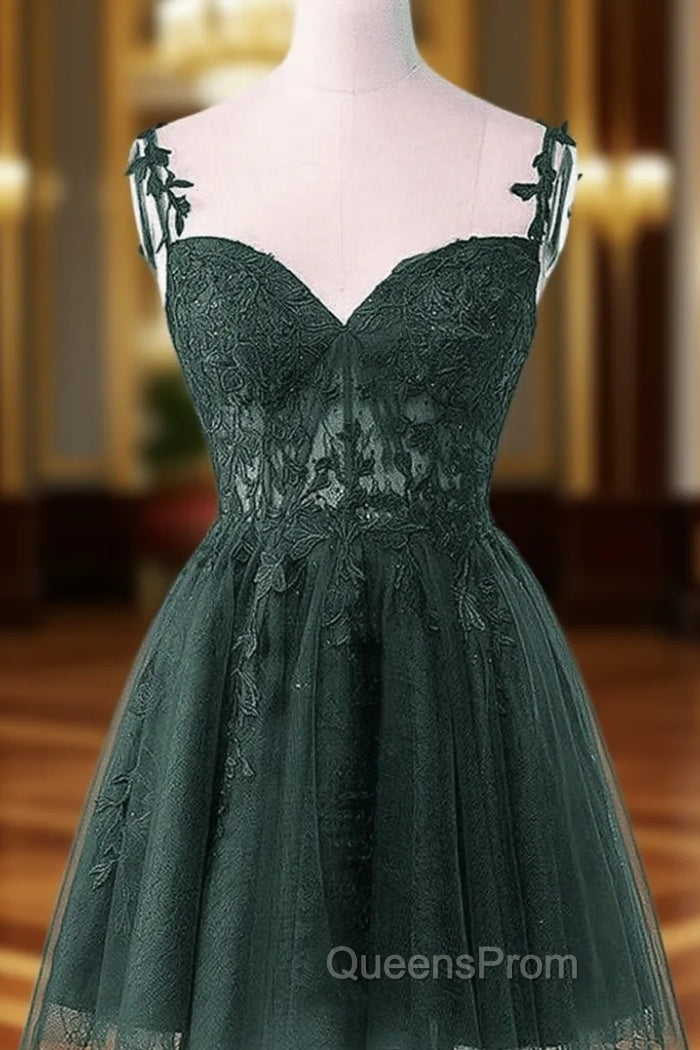 Cute Green Tulle Short Straps Sweetheart Homecoming Dress, Green Short Evening Prom Dress Main image