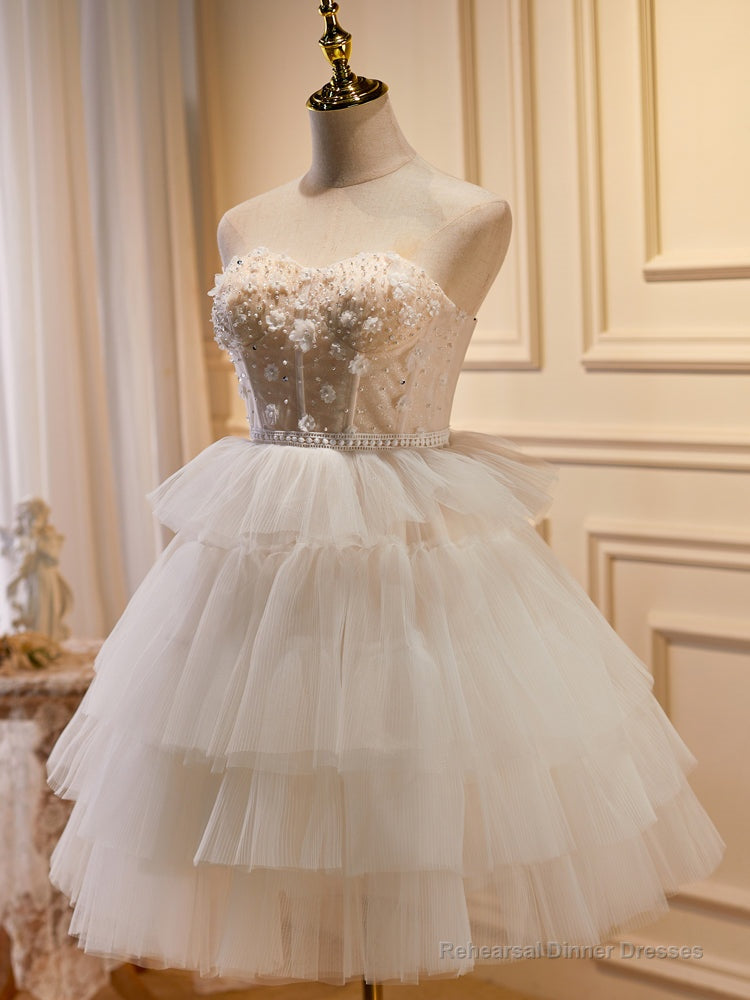 Cute Ivory Short Sweetheart Lace-up Party Dress, Ivory Short Prom Dress Secondary image