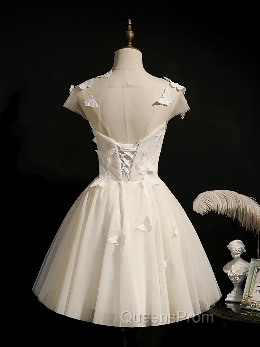 Cute Ivory Tulle Cap Sleeves Cute Homecoming Dress Graduation Dress, Short Evening Prom Dress Secondary image