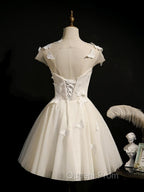 Cute Ivory Tulle Cap Sleeves Cute Homecoming Dress Graduation Dress, Short Evening Prom Dress