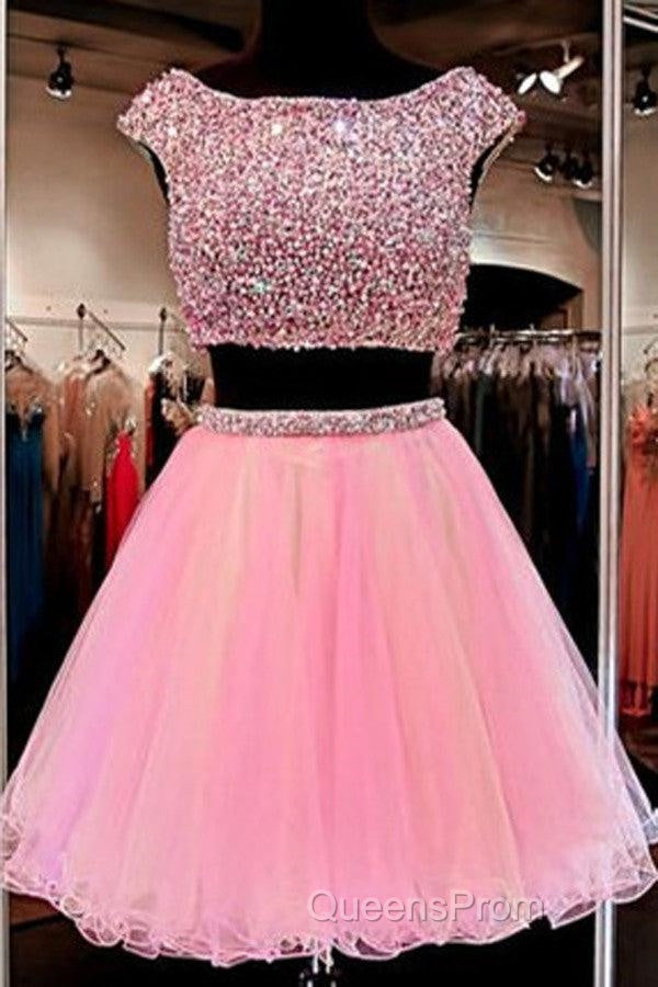 Cute Jewel Two Pieces Beading Pink Homecoming Dress Secondary image