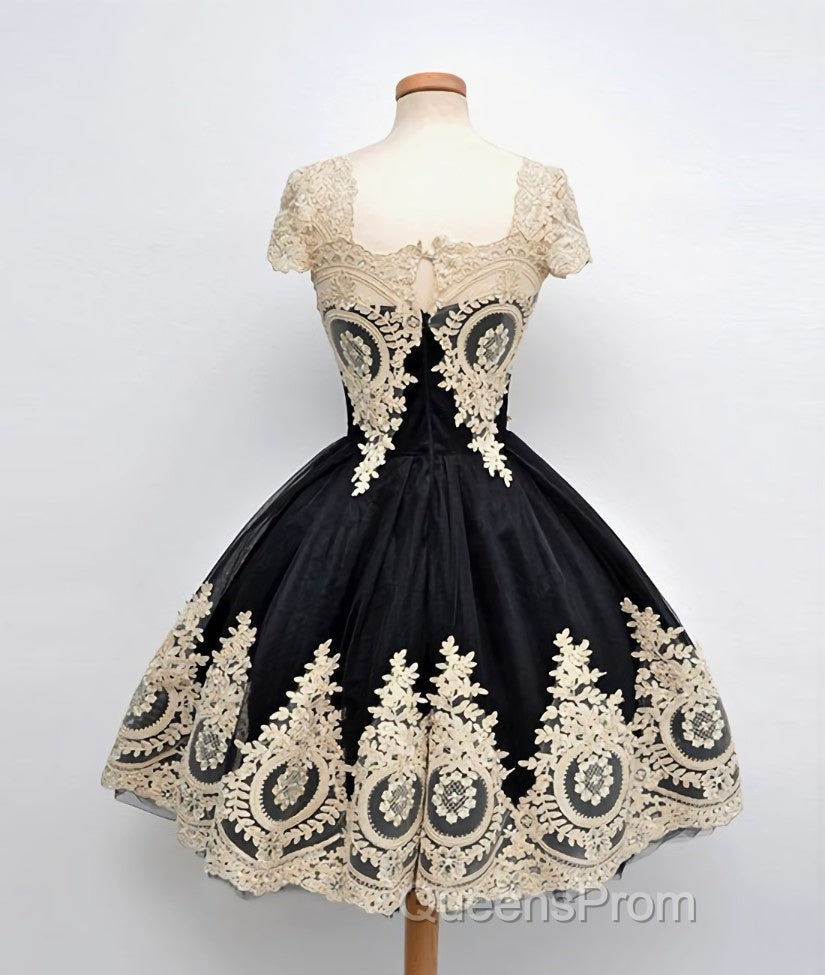 Cute Lace Applique Black Short Evening Prom Dress, Lace Applique Homecoming Dress Secondary image