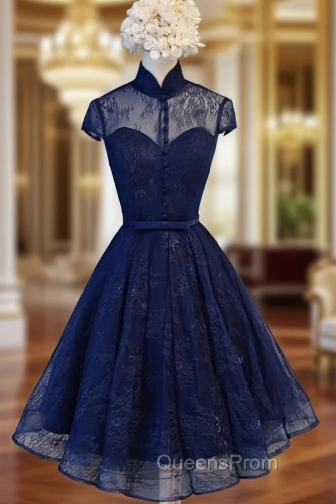 Cute Lace Short Cap Sleeves Homecoming Dress, Red Short Party Dress Main image