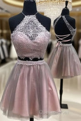 Cute Lace Tulle Short Evening Prom Dress, Cute Homecoming Dress