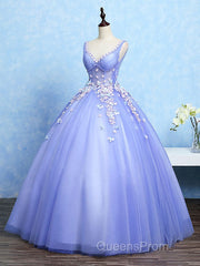 Cute Lavender Tulle Ball Gown V-Neckline Sweet 16 Dress, Light Purple Formal Dress
