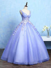 Cute Lavender Tulle Ball Gown V-Neckline Sweet 16 Dress, Light Purple Formal Dress