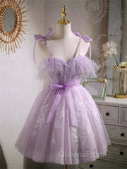 Cute Lavender Tulle Short Evening Prom Dress, Lavender Homecoming Dress 2026