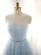 Cute Light Blue Homecoming Dress With Belt, Lovely Short Evening Prom Dress