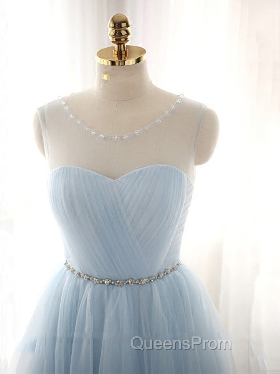 Cute Light Blue Homecoming Dress With Belt, Lovely Short Evening Prom Dress
