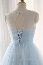 Cute Light Blue Homecoming Dress With Belt, Lovely Short Evening Prom Dress