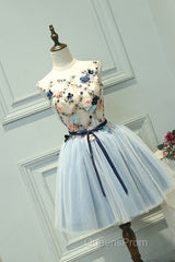 Cute Light Blue Short Tulle Homecoming Dress, Blue Evening Prom Dress