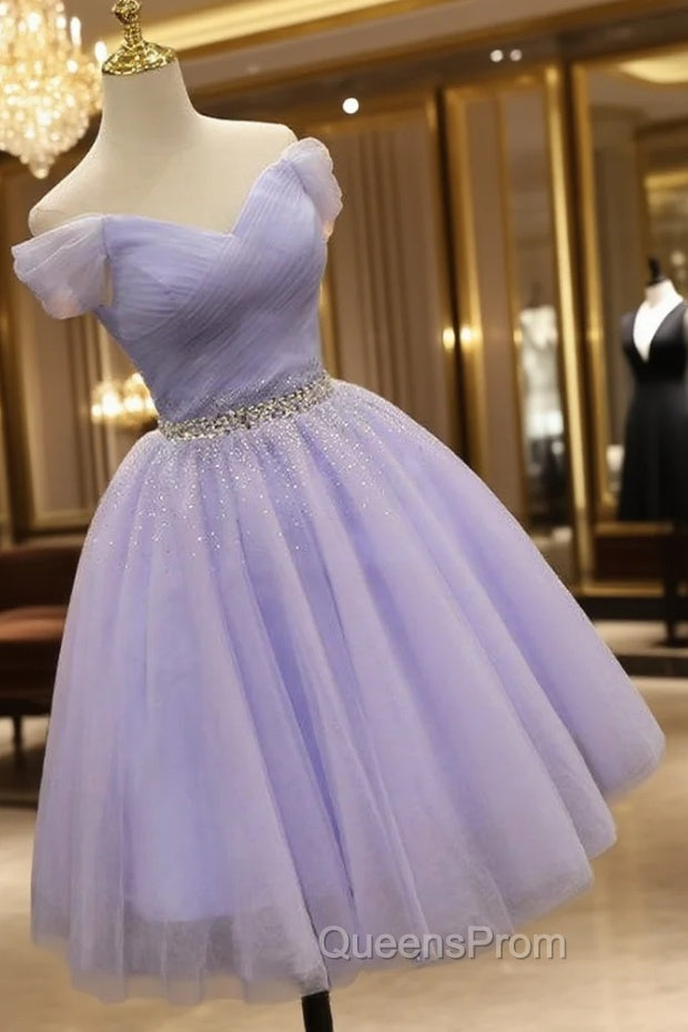 Cute Light Purple Beaded Tulle Homecoming Dress, Short Evening Prom Dress Evening Dress