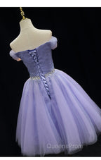 Cute Light Purple Beaded Tulle Homecoming Dress, Short Evening Prom Dress Evening Dress