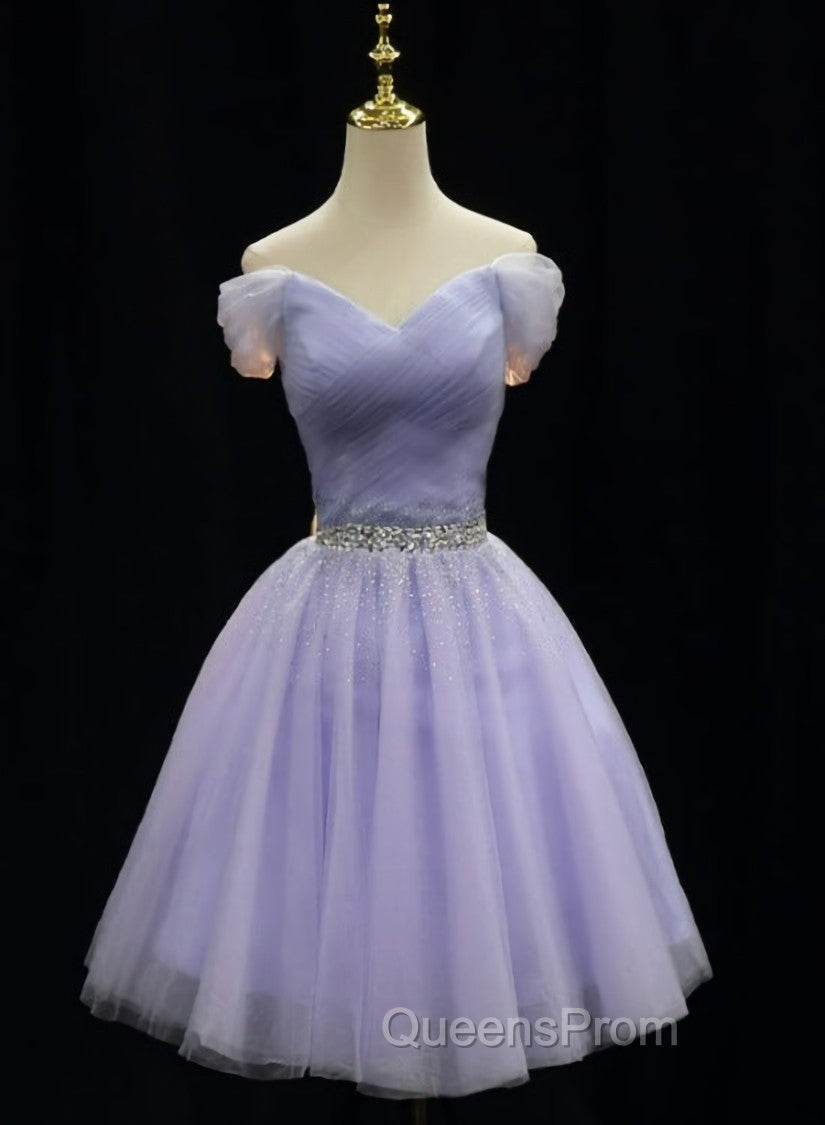 Cute Light Purple Beaded Tulle Homecoming Dress, Short Evening Prom Dress Evening Dress Main image