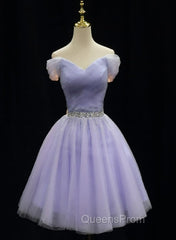 Cute Light Purple Beaded Tulle Homecoming Dress, Short Evening Prom Dress Evening Dress