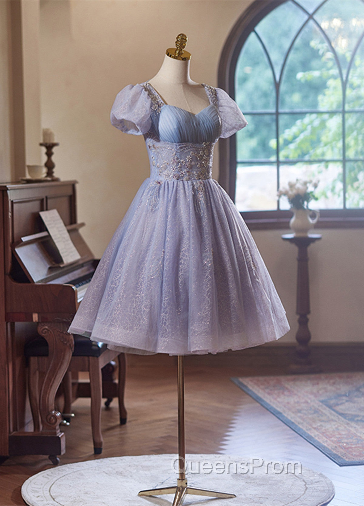 Cute Light Purple Short Sleeves Homecoming Dress, Light Purple Party Dress Secondary image