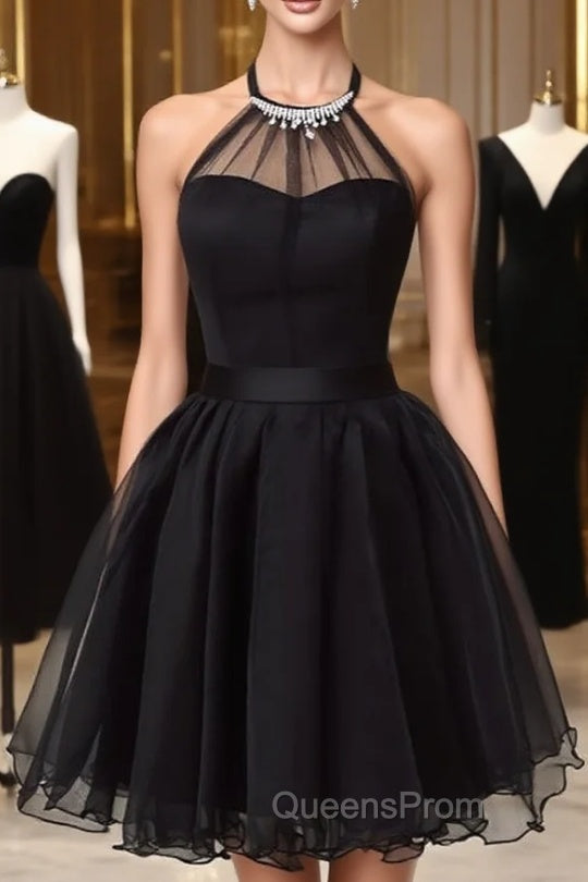 Cute Little Black Short Homecoming Dress Halter Short Evening Prom Dress Main image