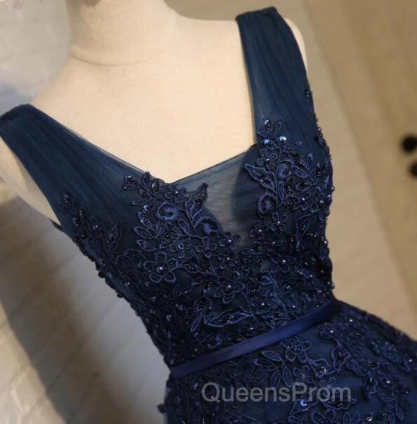 Cute Navy Blue Knee Length Lace Applique Party Dress, Homecoming Dress Secondary image