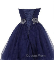 Cute Navy Blue Sweetheart Beaded Homecoming Dress, Short Evening Prom Dress