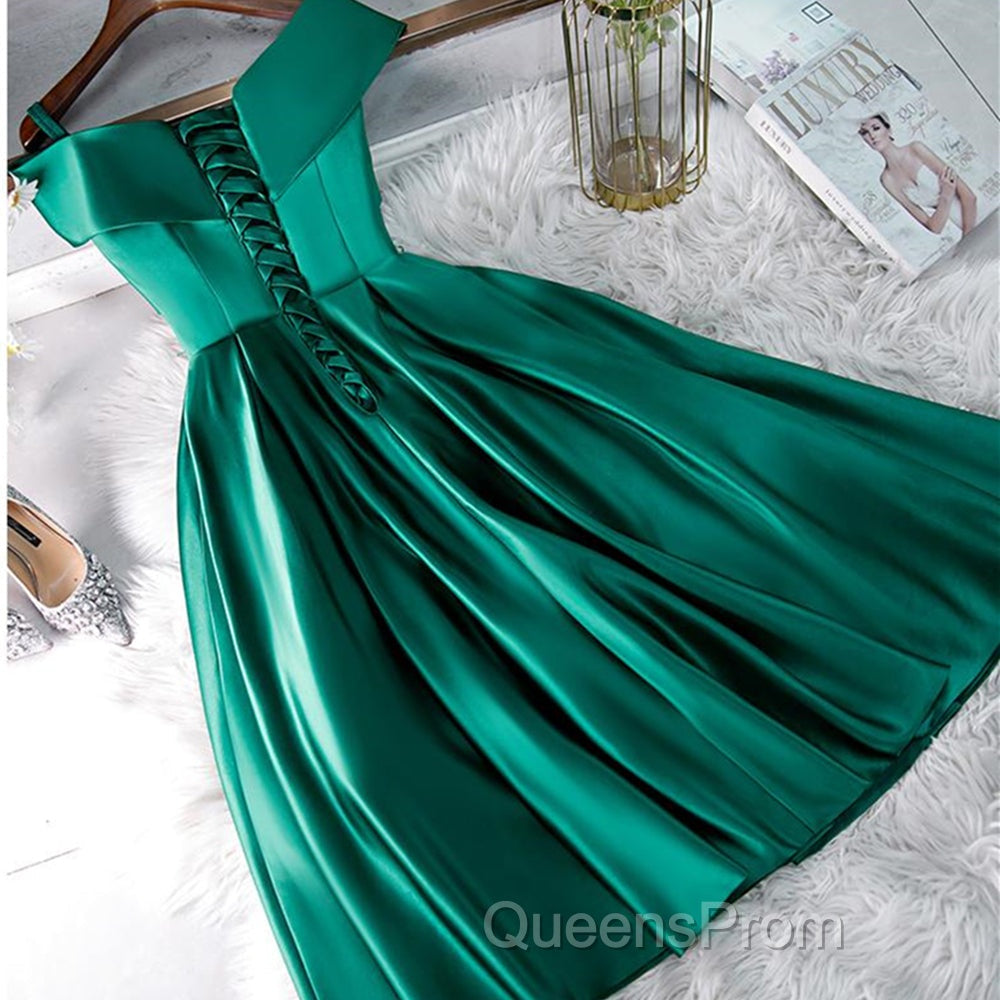 Cute Off Shoulder Green Satin Short Evening Prom Dress, Off the Shoulder Green Homecoming Dress, Green Formal Evening Dress Secondary image