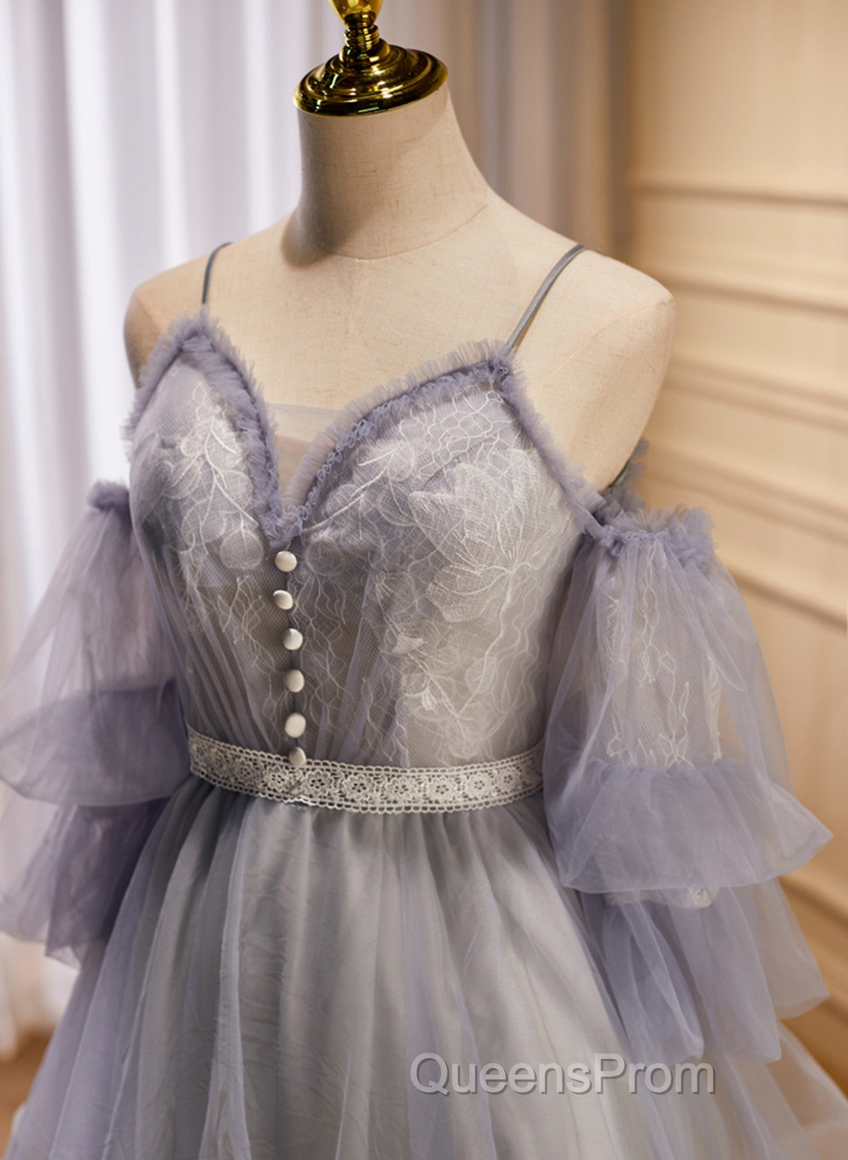 Cute Off Shoulder Tulle And Lace Straps Homecoming Dress, Short Evening Prom Dress