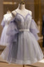 Cute Off Shoulder Tulle And Lace Straps Homecoming Dress, Short Evening Prom Dress