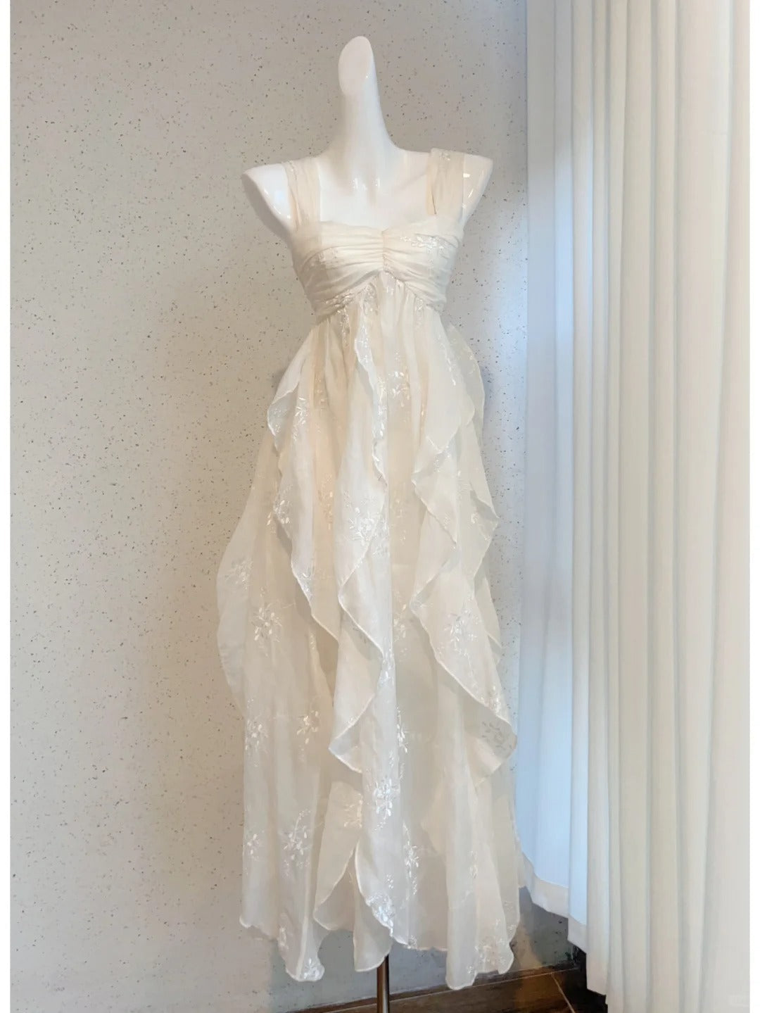 Cute Off-White Ruffled Chiffon Long Classy Prom Dress Bridesmaid Dress