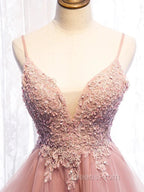 Cute Pink High Low Tulle with Lace Evening Prom Dress High Low Homecoming Dress Evening Prom Dress shops
