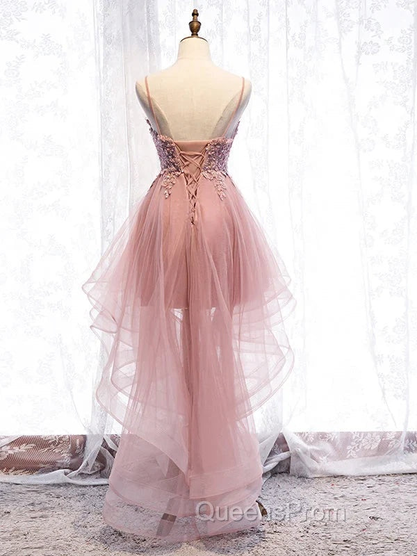 Cute Pink High Low Tulle with Lace Evening Prom Dress High Low Homecoming Dress Evening Prom Dress shops