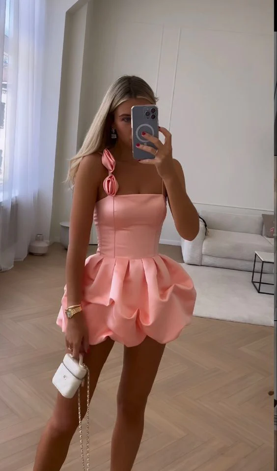 Cute Pink Ruffles Short Classy Prom Dress Homecoming Dress Main image