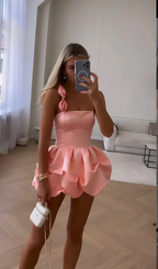 Cute Pink Ruffles Short Classy Prom Dress Homecoming Dress