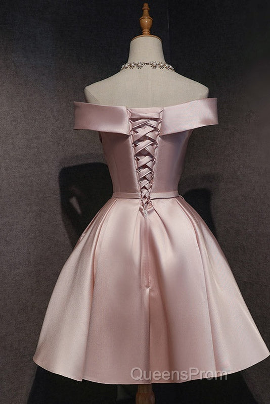 Cute Pink Satin Off Shoulder Knee Length Formal Dress, Lovely Evening Prom Dress Secondary image