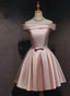 Cute Pink Satin Off Shoulder Knee Length Classy Dress, Lovely Classy Prom Dress
