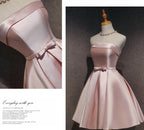 Cute Pink Satin Scoop Knee Length Short Classy Prom Dress Homecoming Dress, Pink Classy Dress