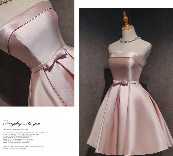 Cute Pink Satin Scoop Knee Length Short Classy Prom Dress Homecoming Dress, Pink Classy Dress