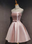 Cute Pink Satin Scoop Knee Length Short Classy Prom Dress Homecoming Dress, Pink Classy Dress