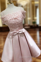 Cute Pink Satin Short Evening Prom Dress , Lovely Party Dress