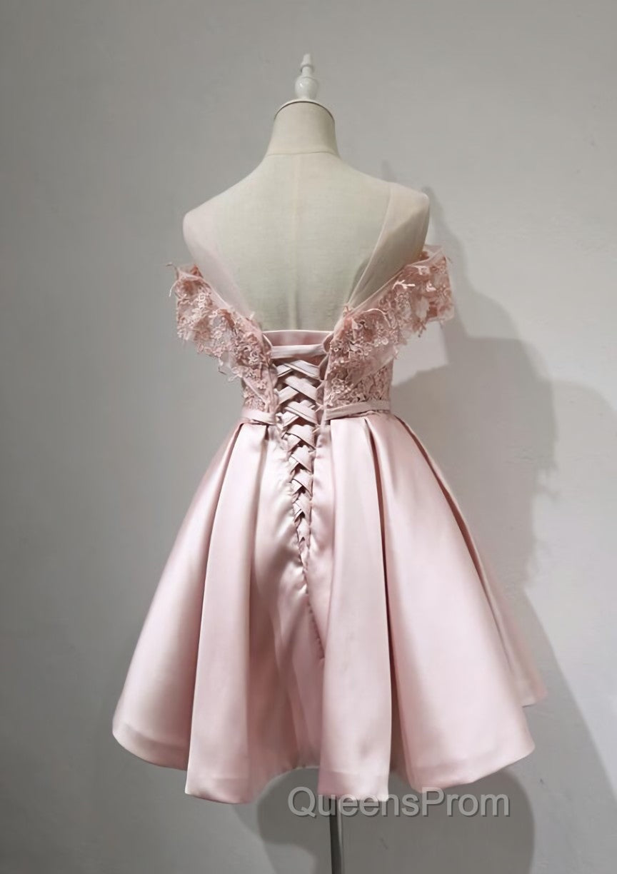 Cute Pink Satin Short Evening Prom Dress , Lovely Party Dress