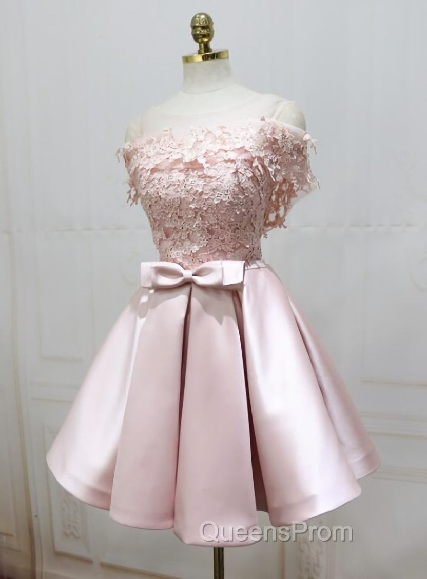 Cute Pink Satin Short Evening Prom Dress , Lovely Party Dress Secondary image