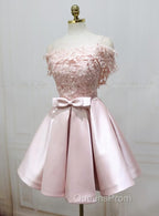 Cute Pink Satin Short Evening Prom Dress , Lovely Party Dress