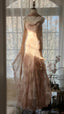 Cute Pink Shoulder Strap Flowing Ribbon Chiffon Beaded Long Classy Prom Dress
