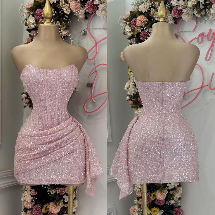 Cute Pink Sleeveless Sequined Slim Fit Hip 17Th Birthday Homecoming Dress Main image